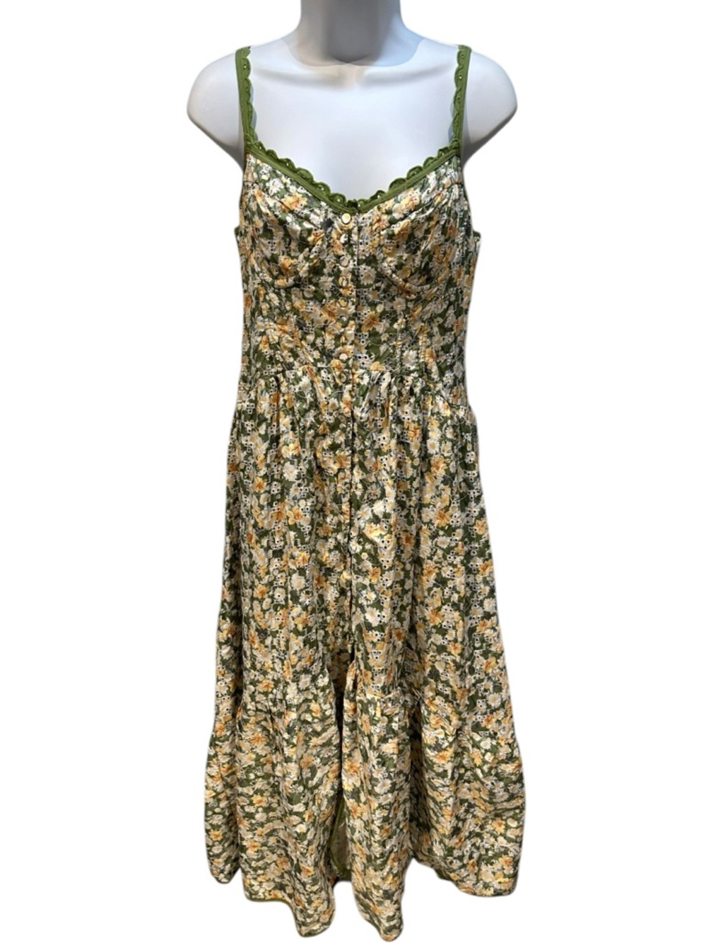 ASTR the Label | Yamila Midi Dress Olive Yellow Floral Eyelet | Medium - Picture 4 of 16